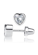 superb silver cubic zirconia heart April birthstone baby earrings